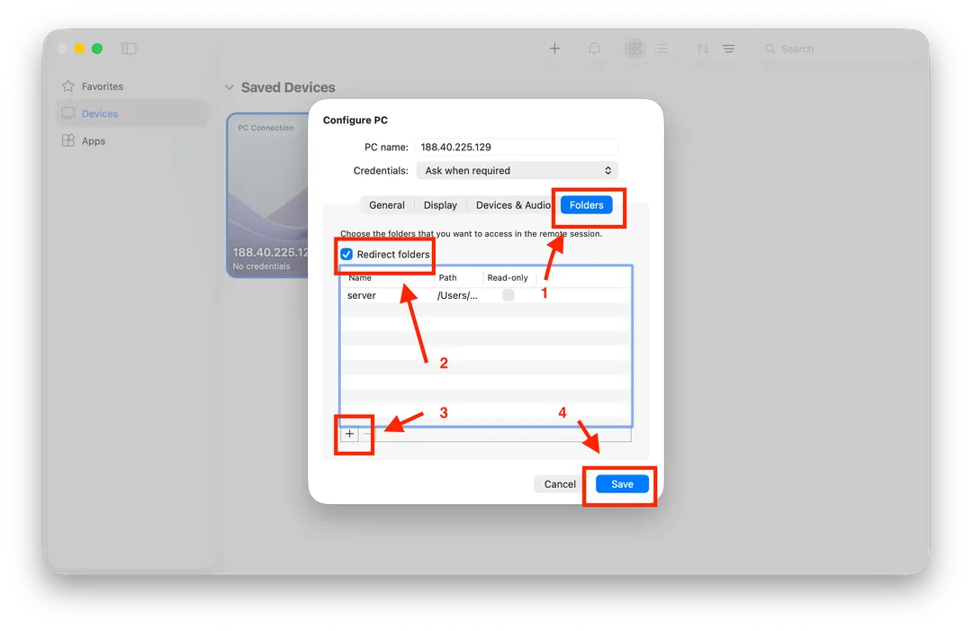 Setting up folder redirection in Windows App on a Mac