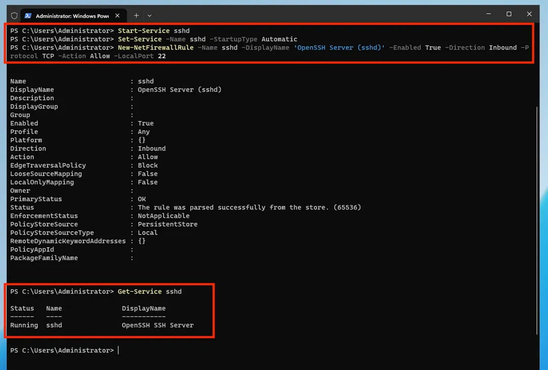 Confirming the SSH service is running